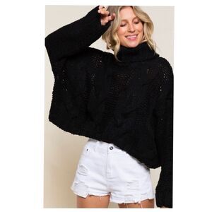 𝅺BLACK Handmade Turtleneck Sweater Cable knit